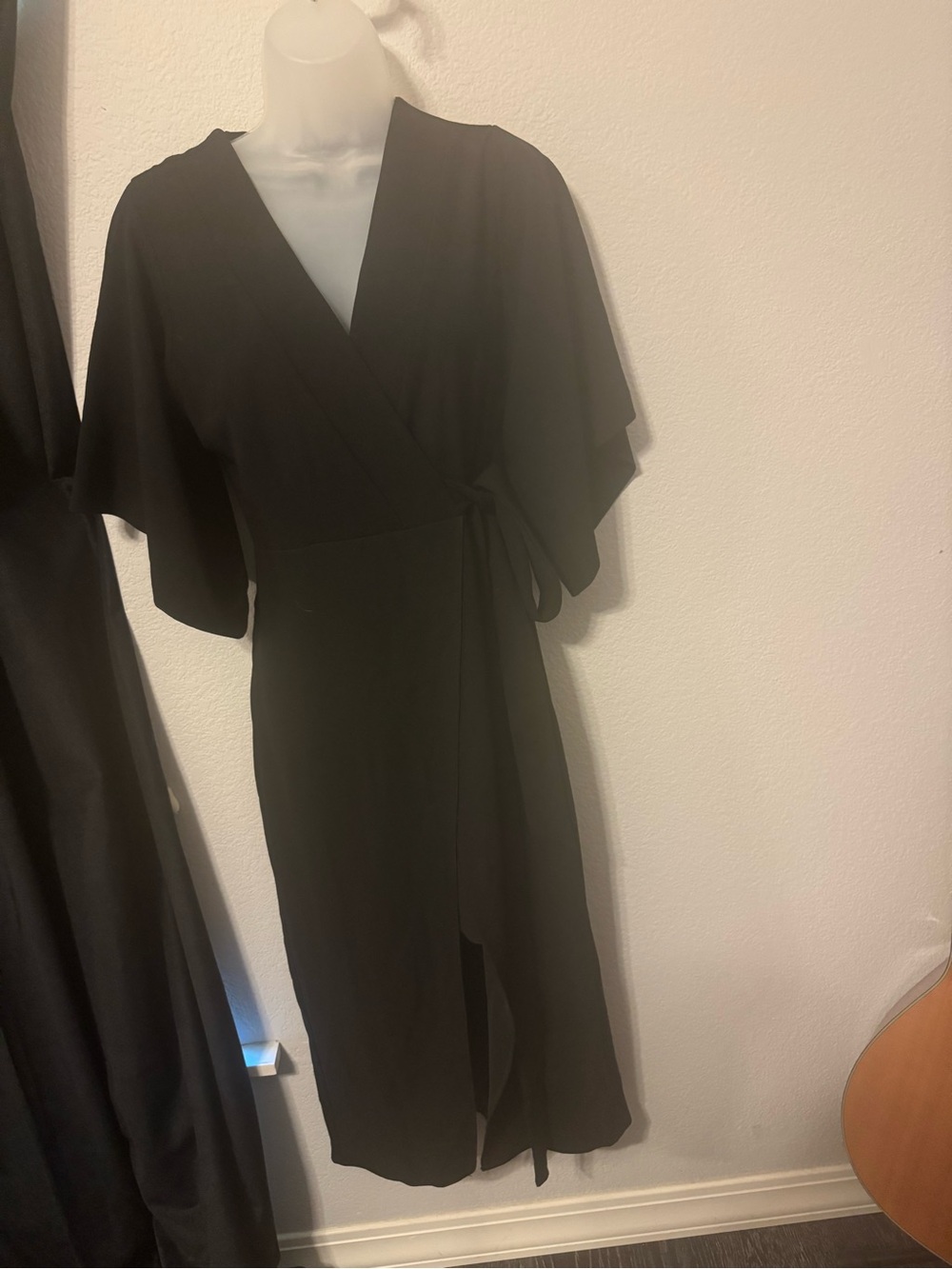 River Island Classic Black Wrap Midi Dress with Tie Waist